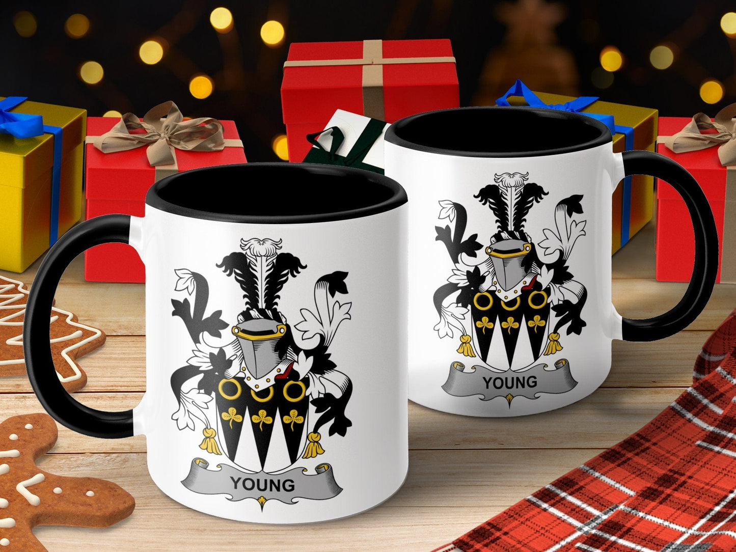 11oz / Black Young Surname Coat of Arms Family Crest Design Mug