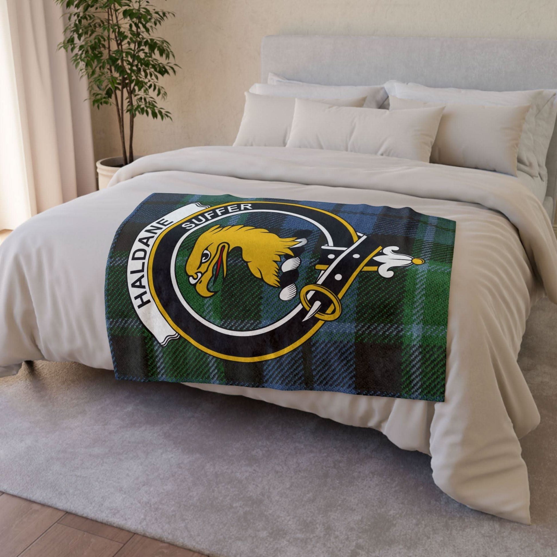 Haldane Clan Tartan Blanket – Scottish Crest Throw, Soft & Cozy - Celtic Ancestry Gifts