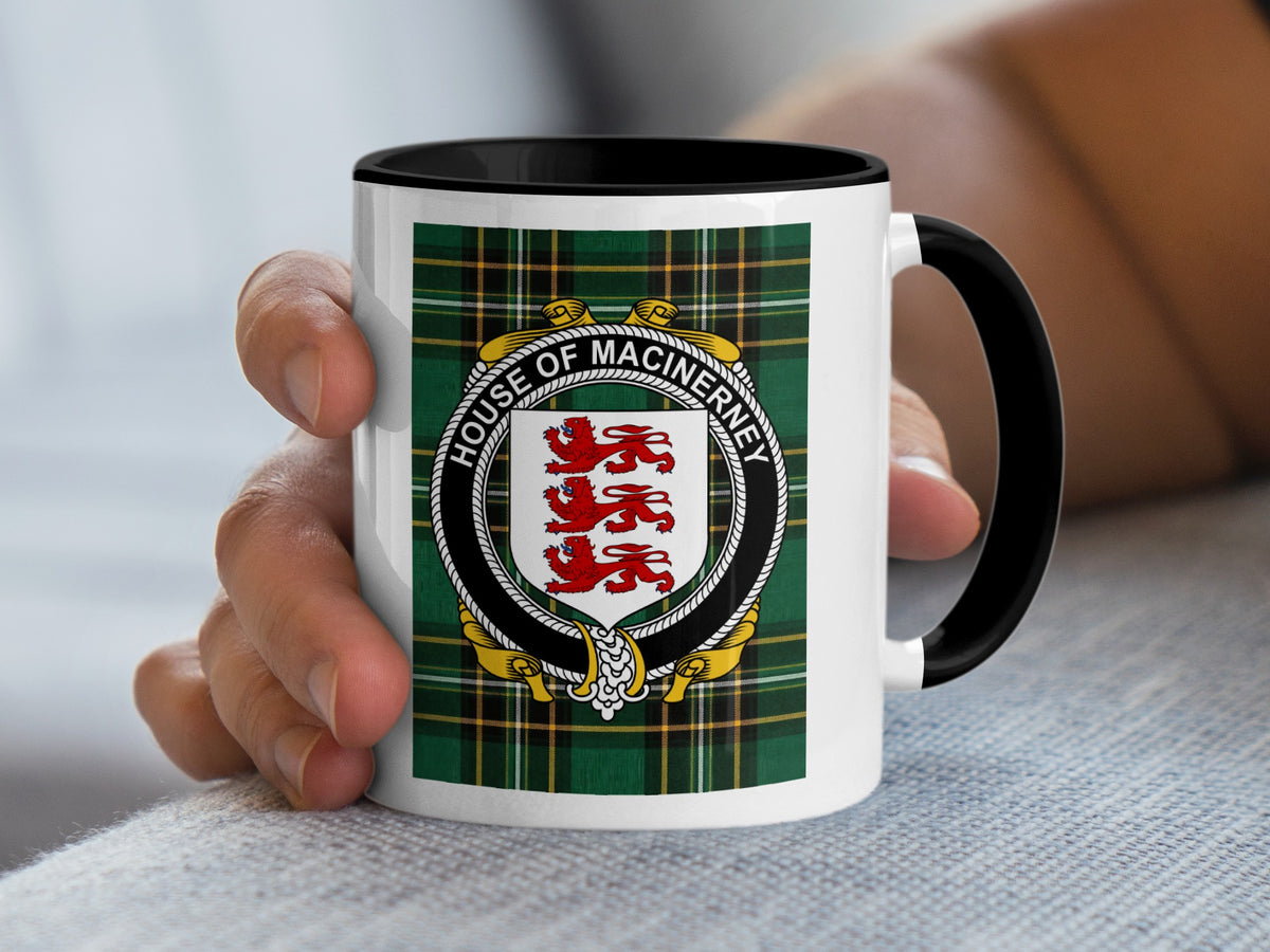 McInerney Irish National Tartan mug with family crest emblem