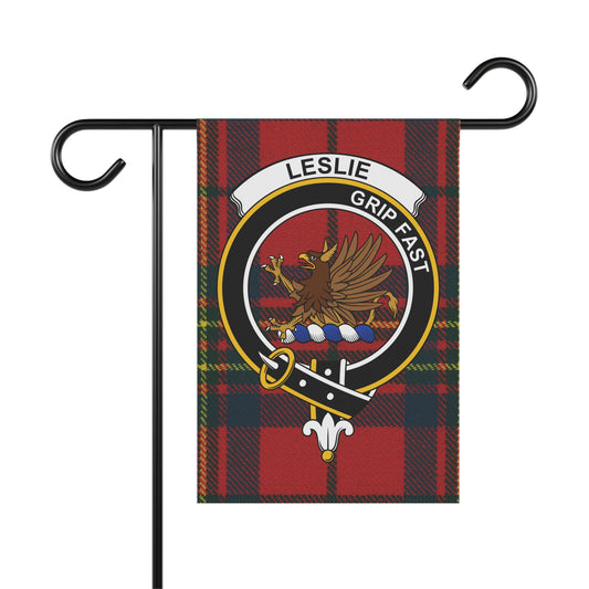 Leslie Clan Scottish Tartan Crest Garden Flag