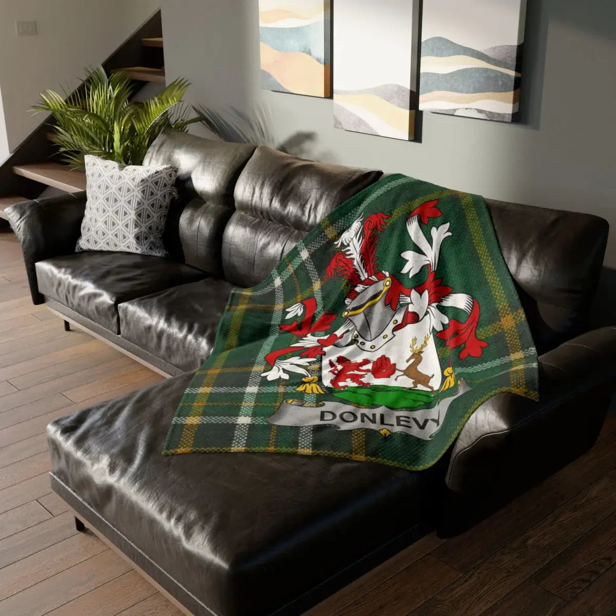 Custom Donlevy Family Crest Green Tartan Blanket product