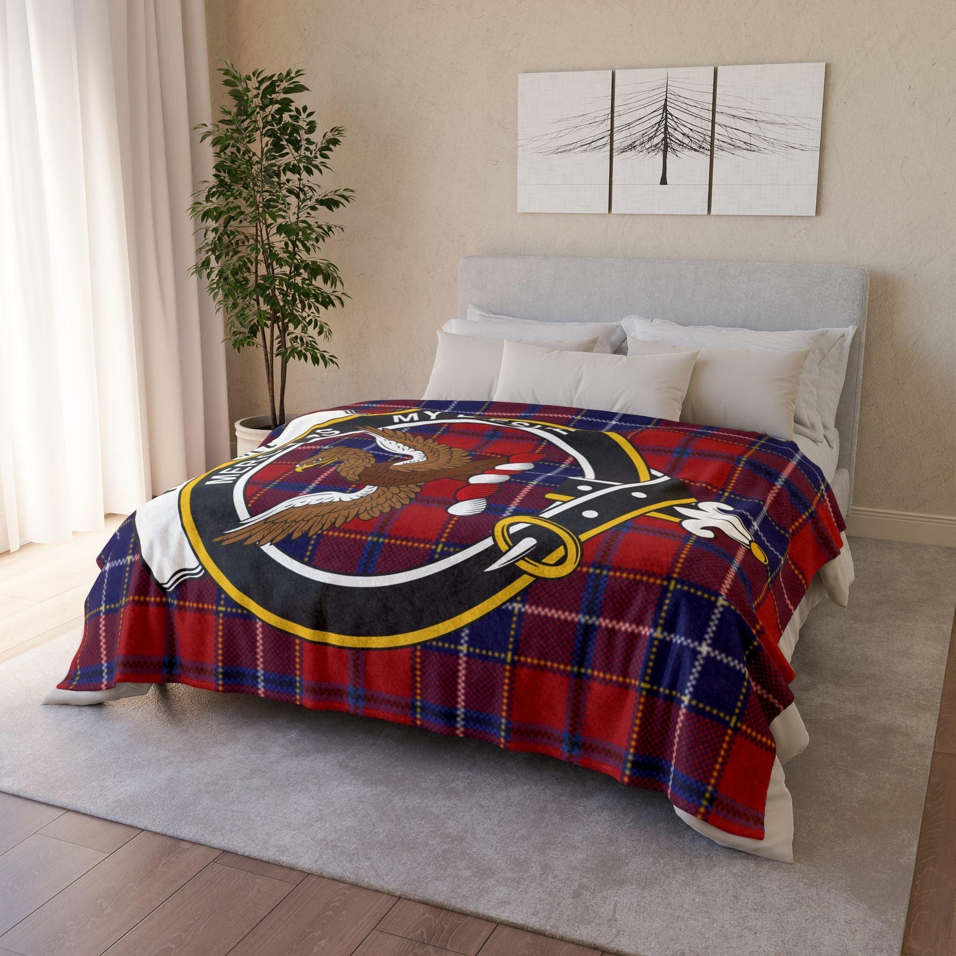 Wishart Clan Tartan Blanket – Scottish Crest Throw - Celtic Ancestry Gifts