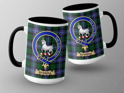 Russell Scottish Clan Crest Tartan Design Novelty Mug - Living Stone Gifts