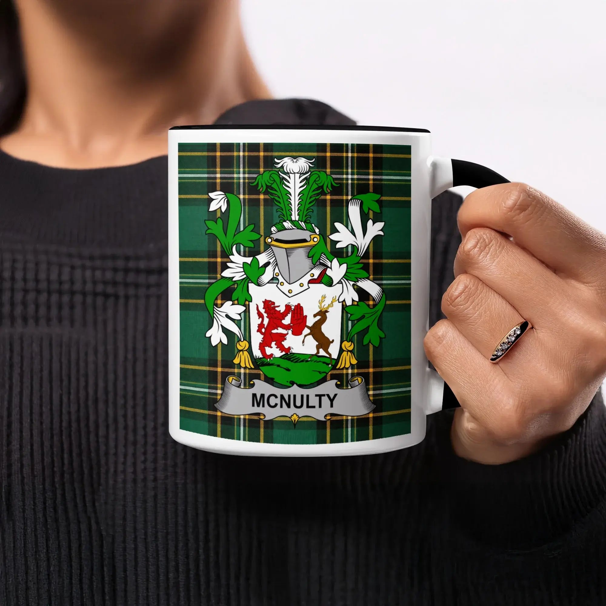 McNulty Irish heritage mug with black handle and interior