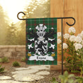 Plaid garden flag with Evans family crest.