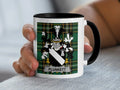 Plunkett Irish family crest black accent mug on Irish National Tartan