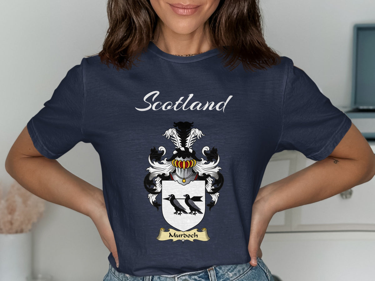 Murdoch Scottish family shield design on Navy T-shirt