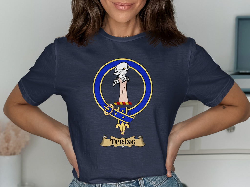 Turing Scottish clan crest design on Navy T-shirt