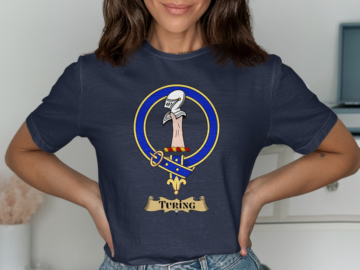 Turing Scottish clan crest design on Navy T-shirt
