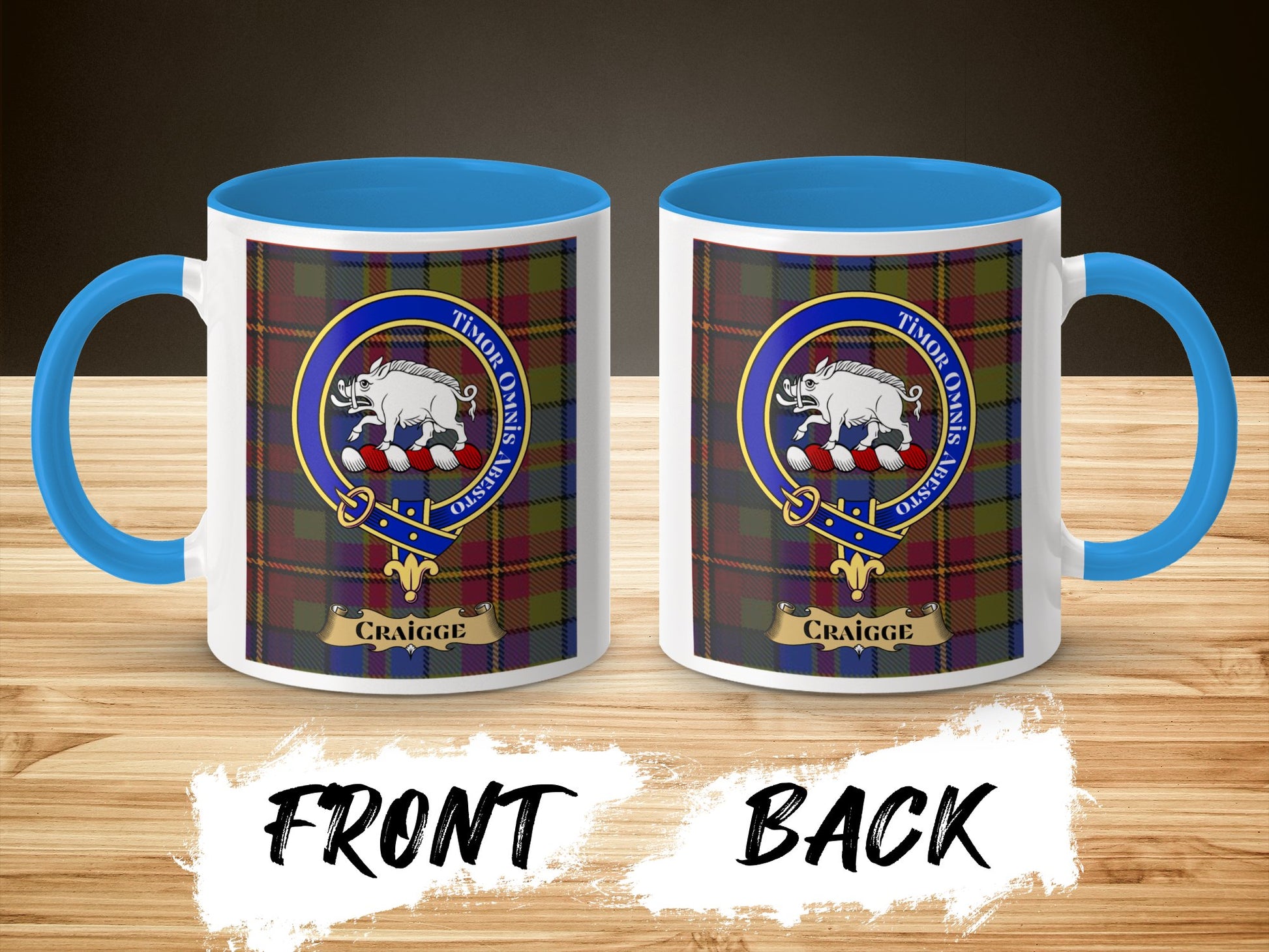 Clan Craigg Crest with Tartan Background Mug - Living Stone Gifts