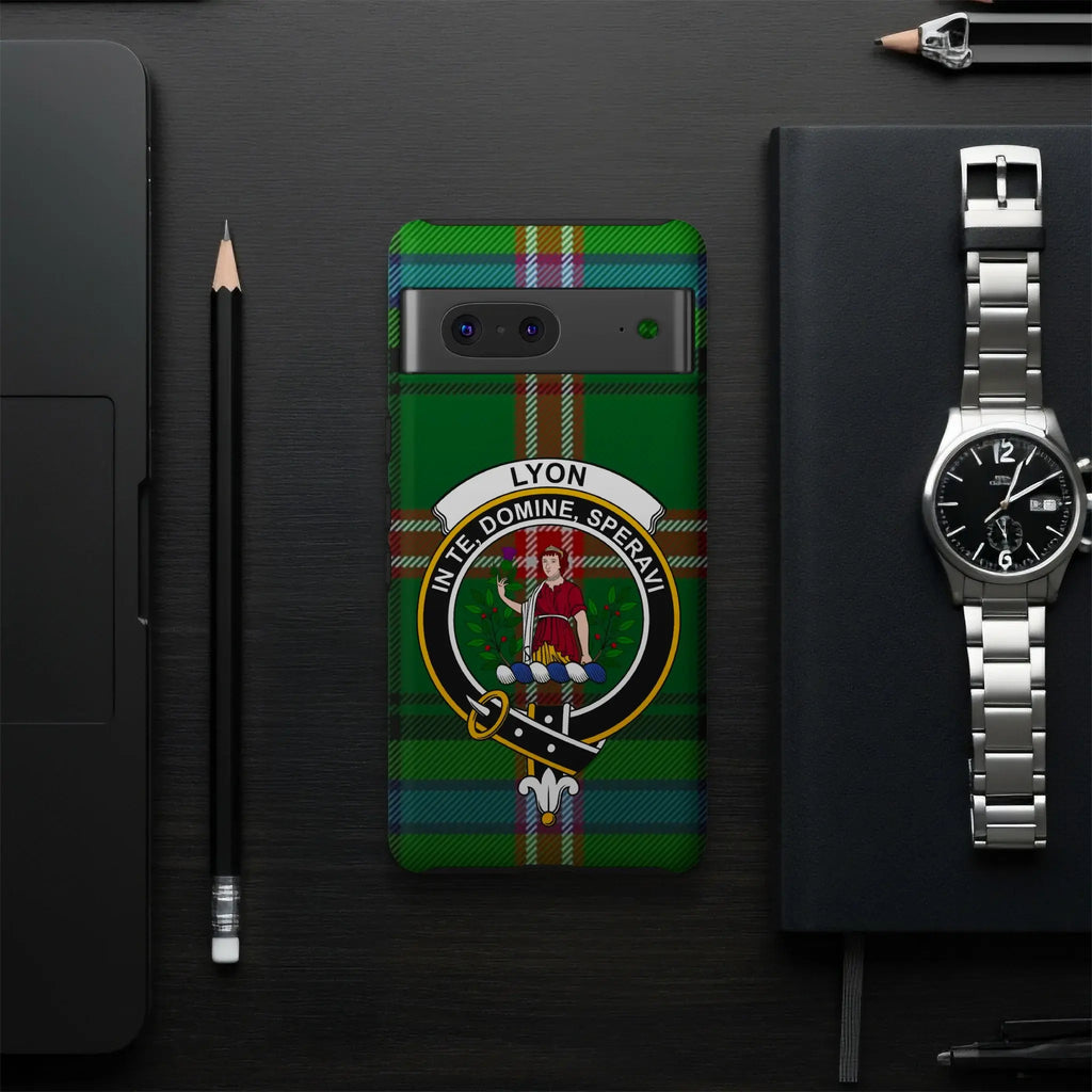 Clan Lyon In Te Domine Speravi crest phone case — UV-resistant coating, full colour tartan wrap