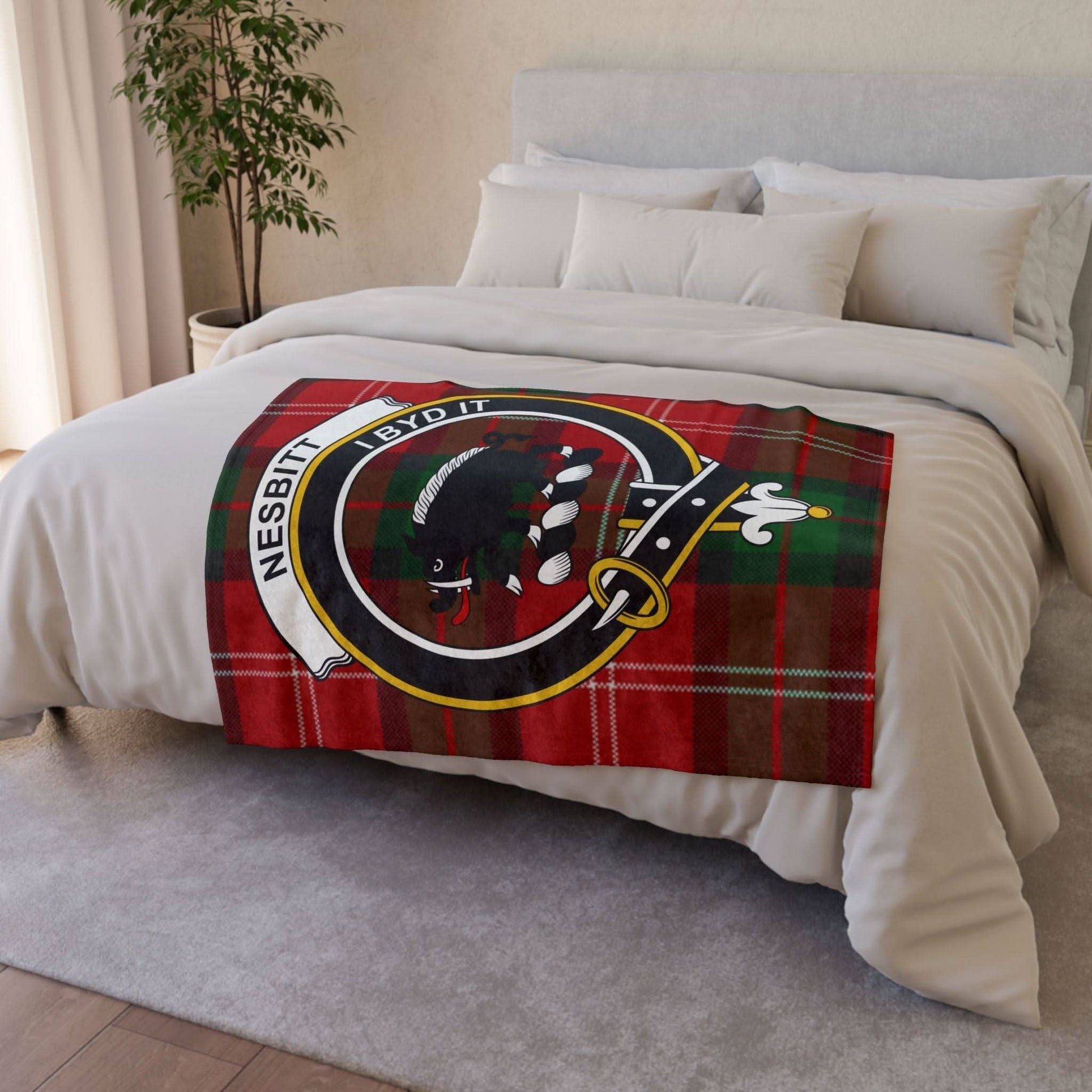 Nesbitt Clan Tartan Blanket – Scottish Crest Throw - Celtic Ancestry Gifts