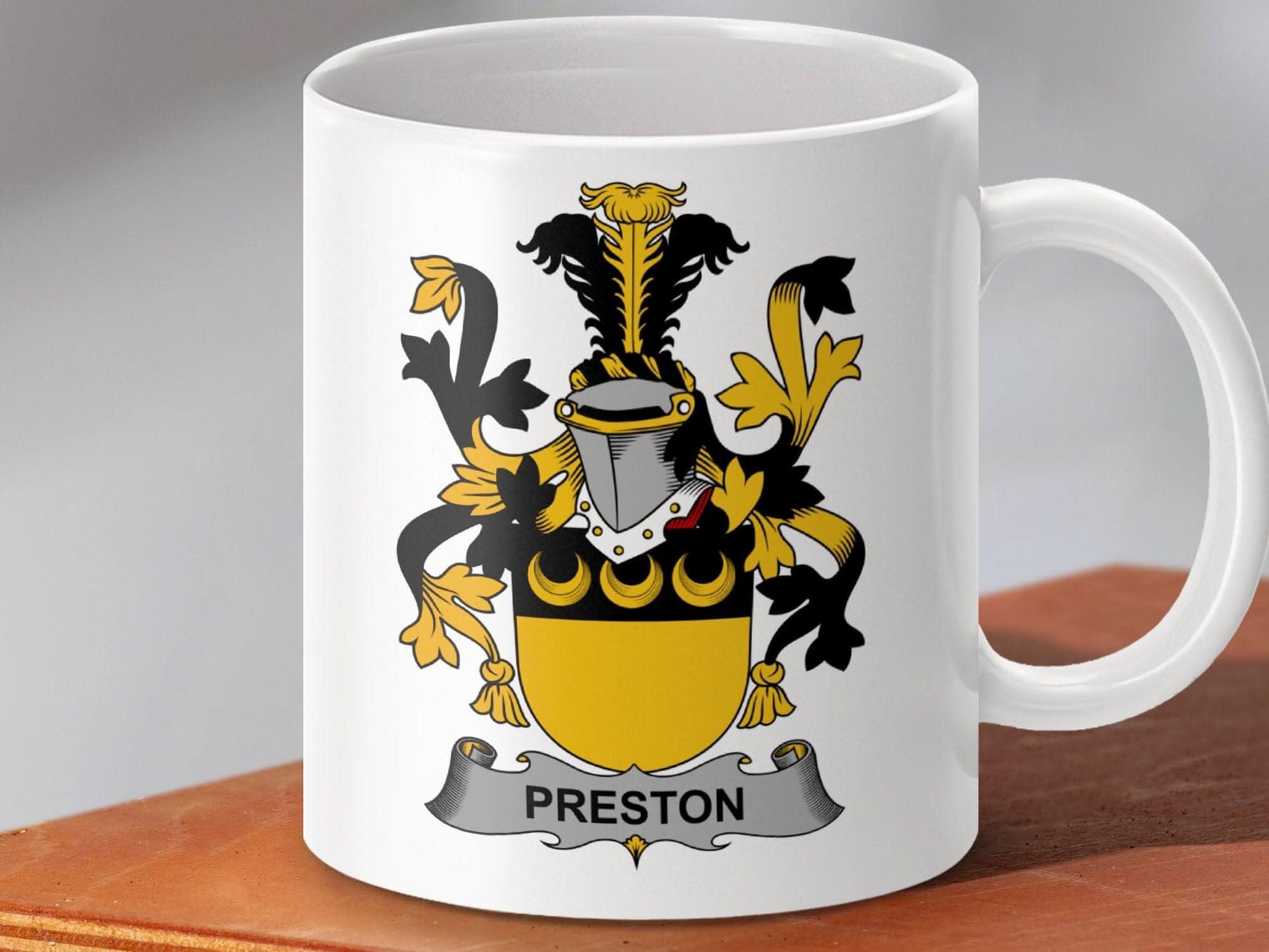 Preston Family Crest Coat of Arms Mug - Celtic Ancestry Gifts