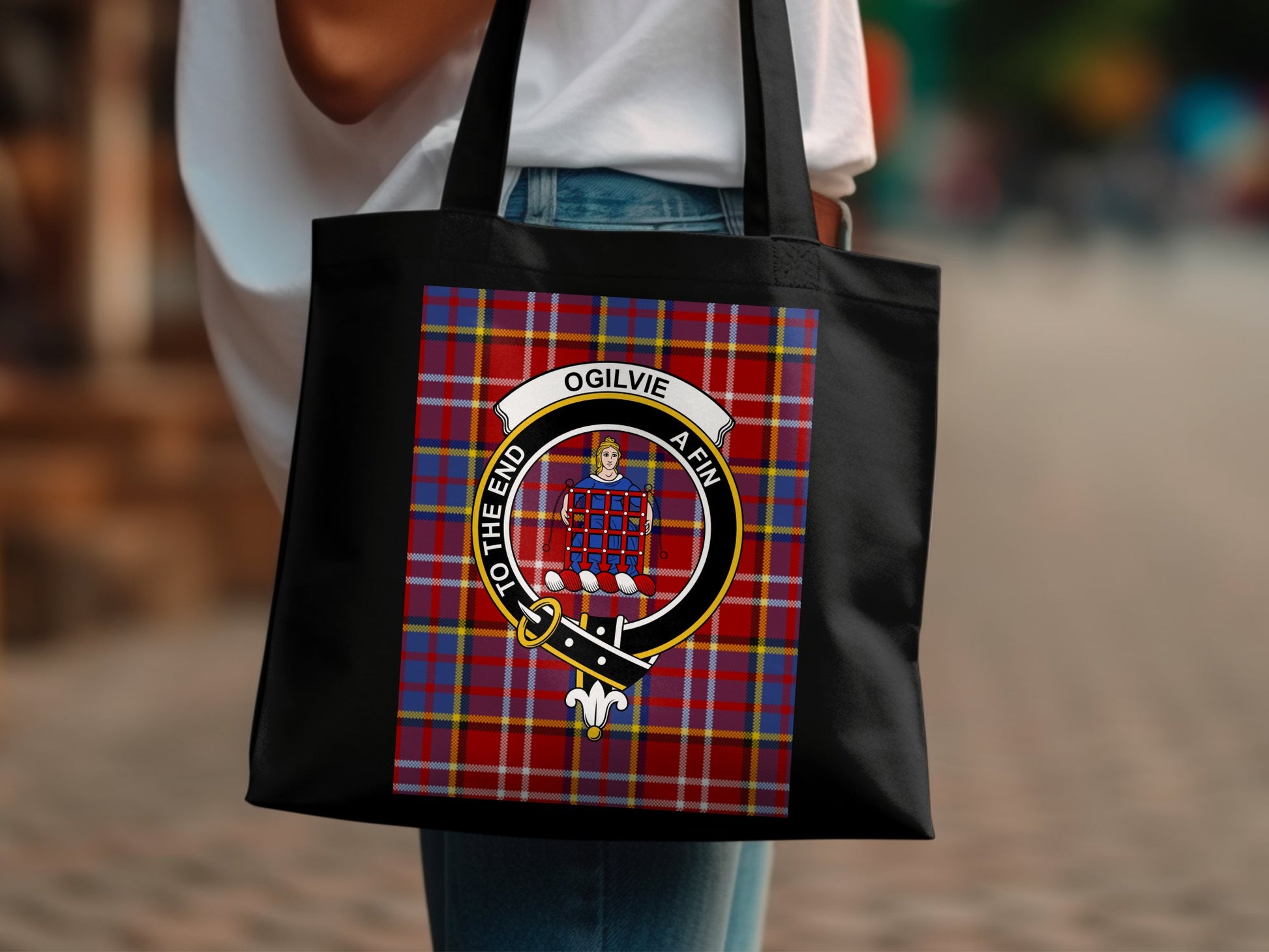 Scottish Clan Crest Ogilvie Tartan Checked Tote Bag - Living Stone Gifts