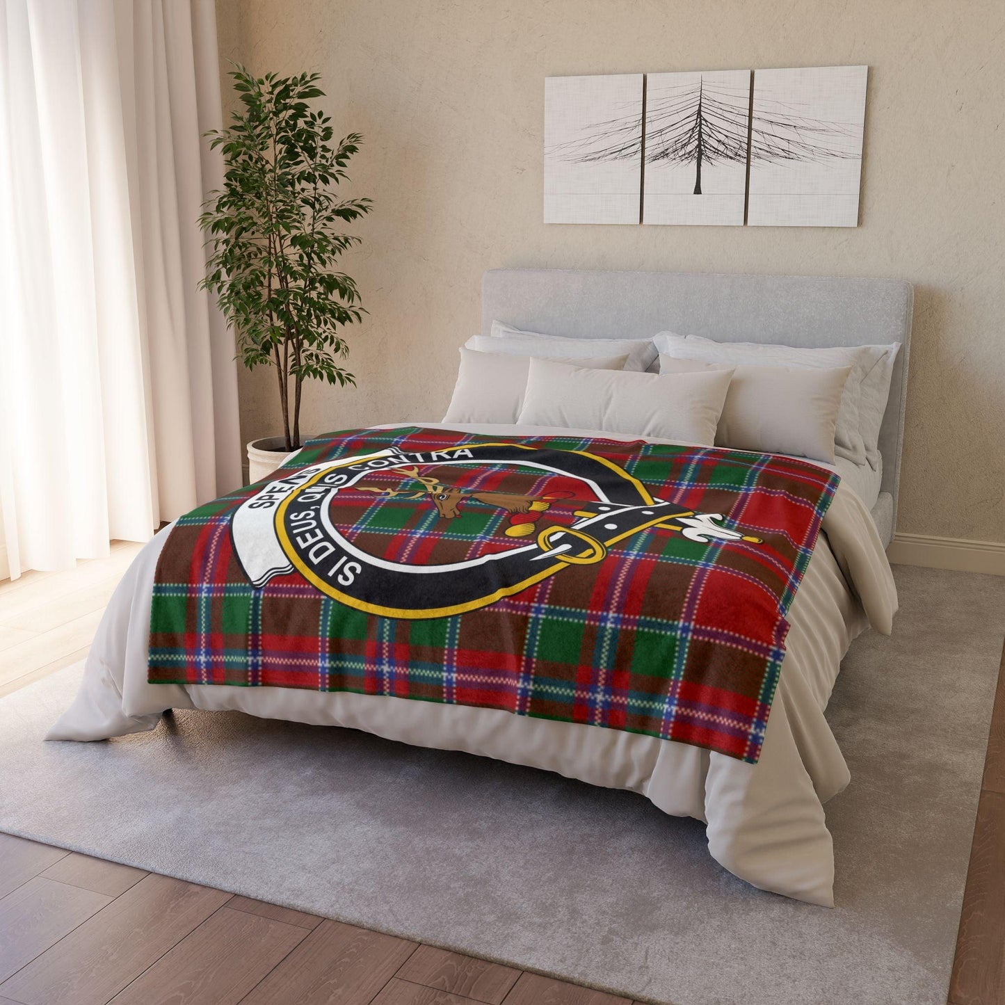 Spens Clan Tartan Blanket – Scottish Crest Throw