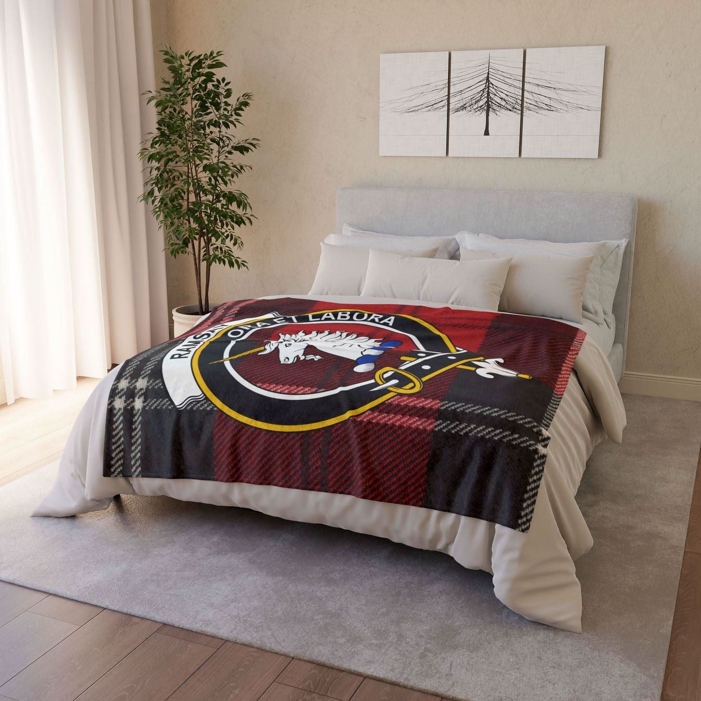 Ramsay Clan Tartan Blanket – Scottish Crest Throw, Soft & Cozy - Celtic Ancestry Gifts