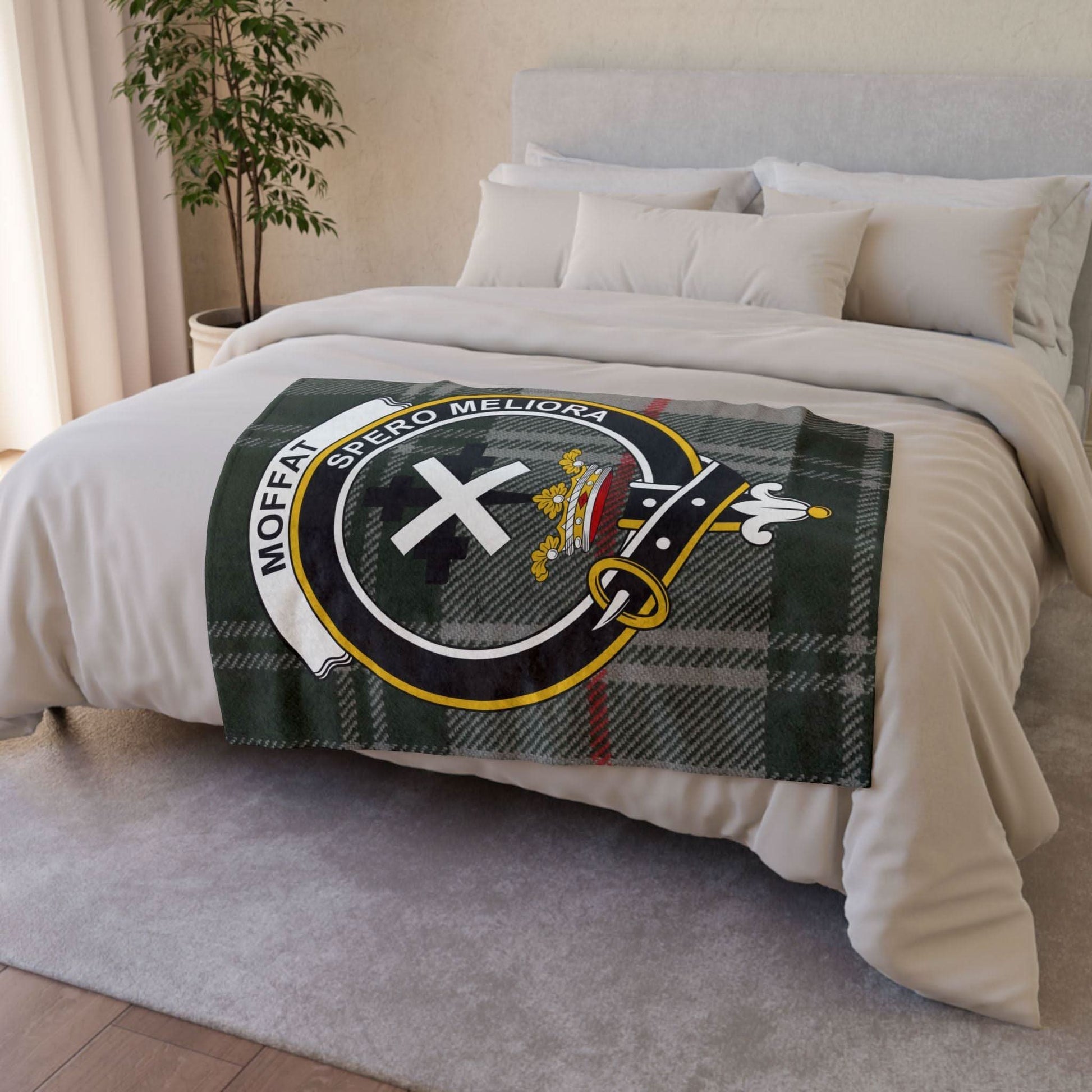 Moffat Clan Tartan Blanket – Scottish Crest Throw, Soft & Cozy - Celtic Ancestry Gifts