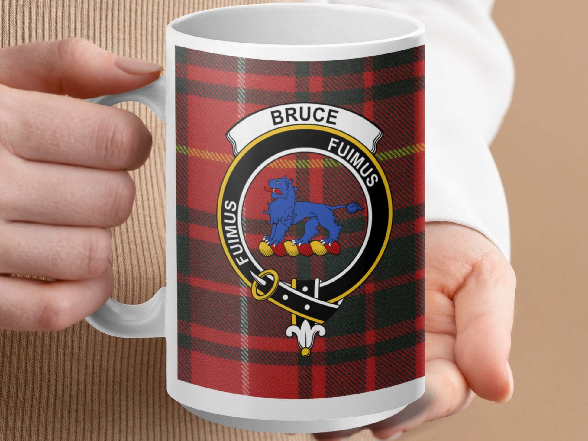 Scottish Red Plaid Bruce Clan Fumos Family Crest Mug - Living Stone Gifts