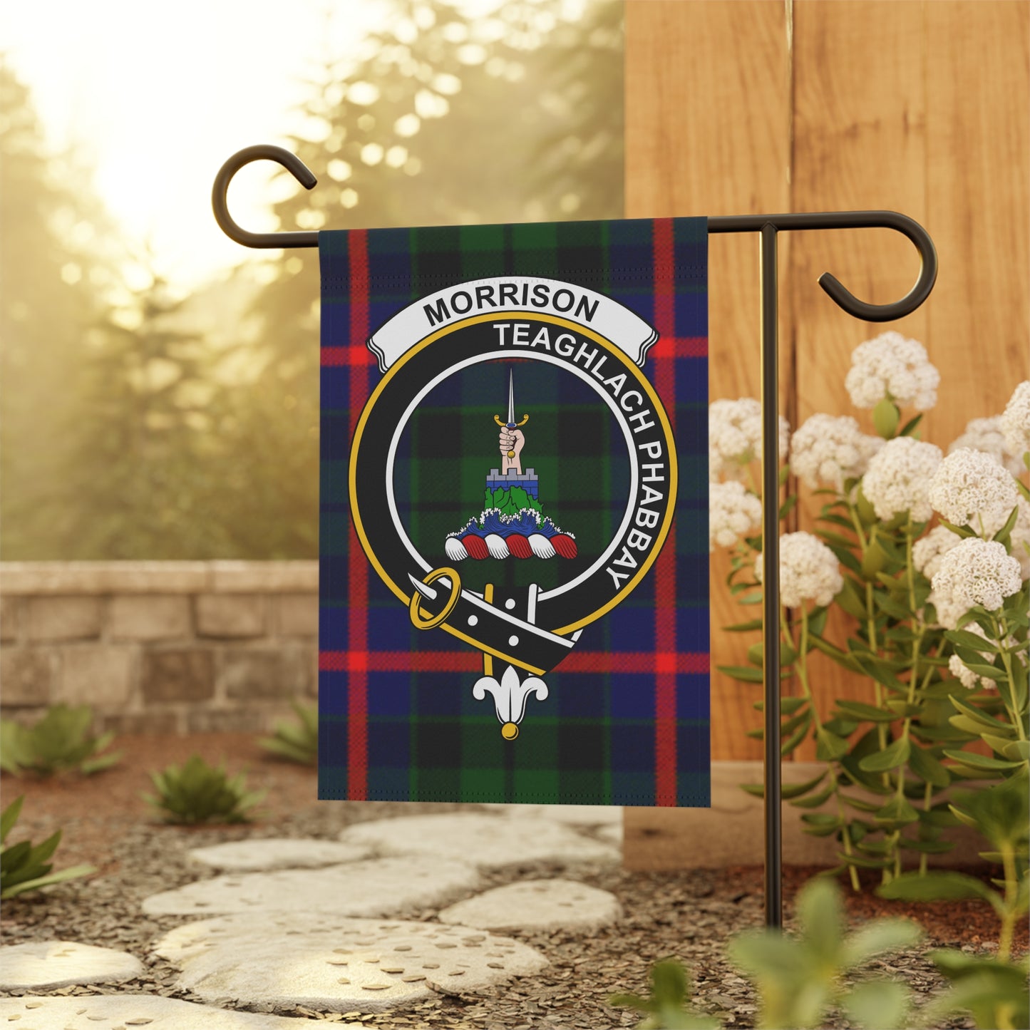 Morrison Clan Scottish Tartan Crest Garden Flag