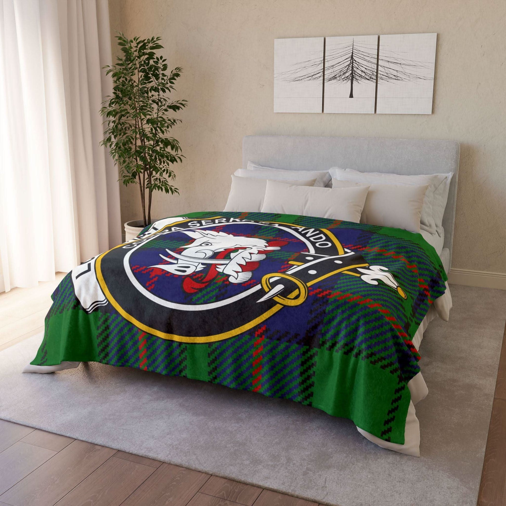 Lockhart Clan Tartan Blanket – Scottish Crest Throw, Soft & Cozy - Celtic Ancestry Gifts