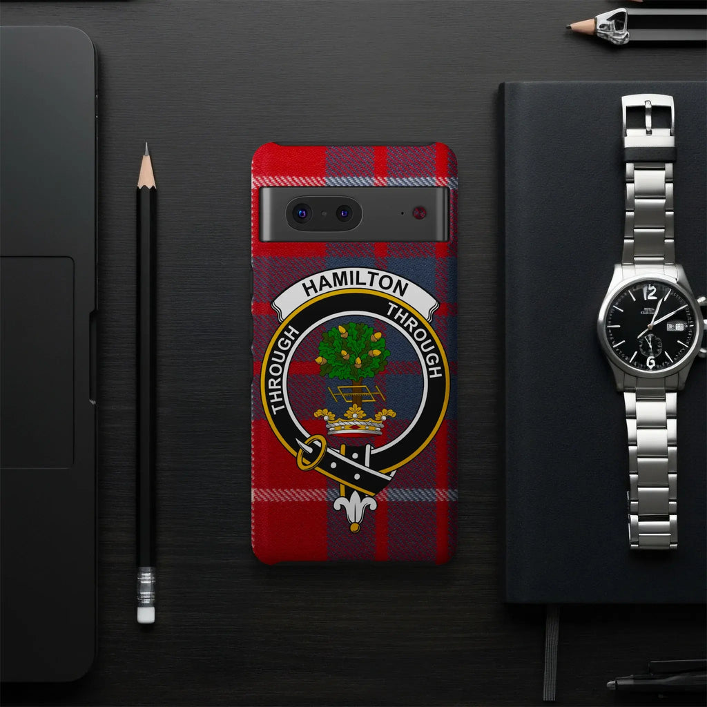 Hamilton Through and Through plaid phone case — full clan crest on glossy impact-resistant shell