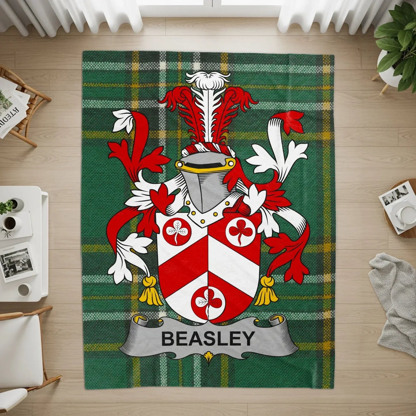 Beasley Family Crest Rug with Tartan Background product