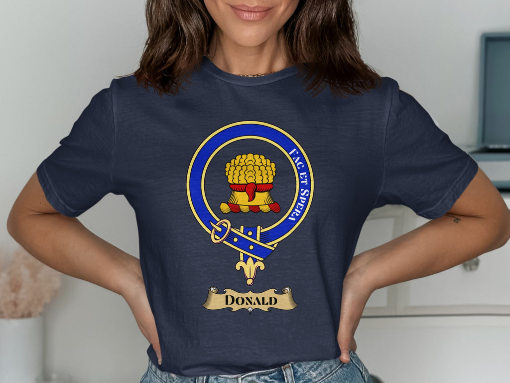Donald Scottish clan crest design on navy T-shirt