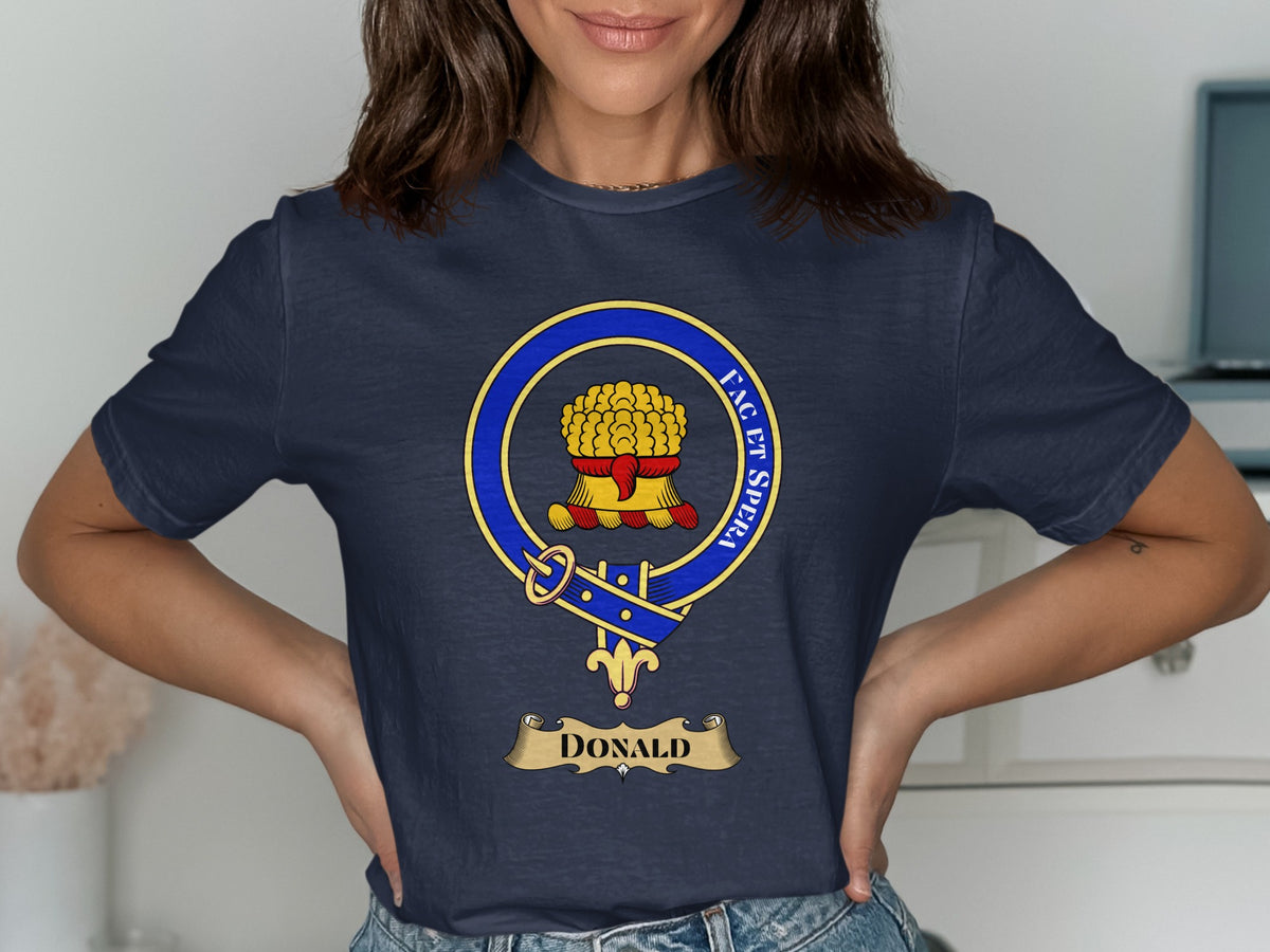 Donald Scottish clan crest design on navy T-shirt