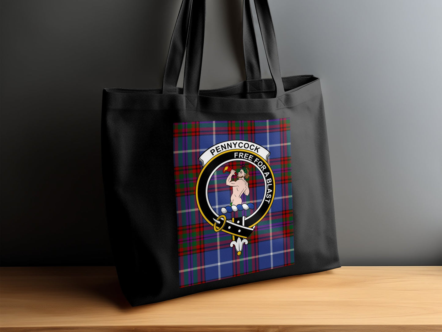 Scottish Clan Crest on a Tartan Background Tote Bag - Living Stone Gifts