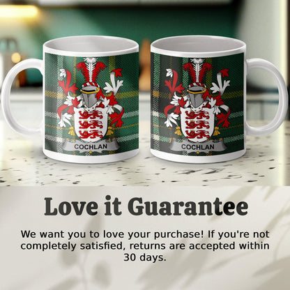 Cochlan Surname Family Crest Irish Tartan Mug - Celtic Ancestry Gifts