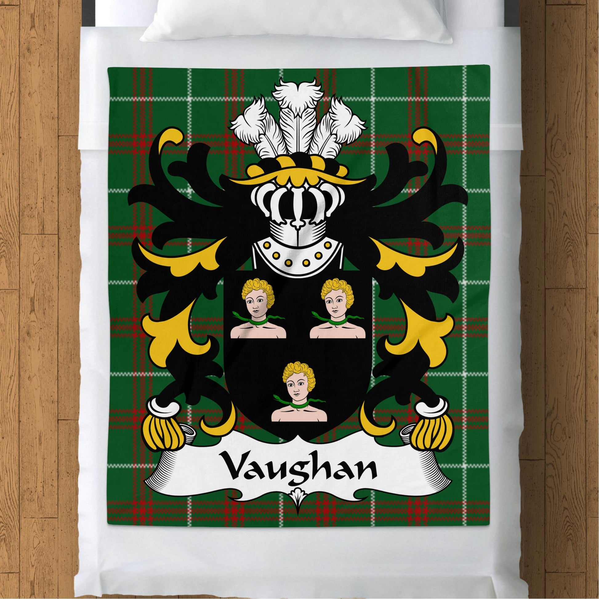 Vaughan Welsh Surname Coat of Arms Tartan Design Blanket - Living Stone Gifts