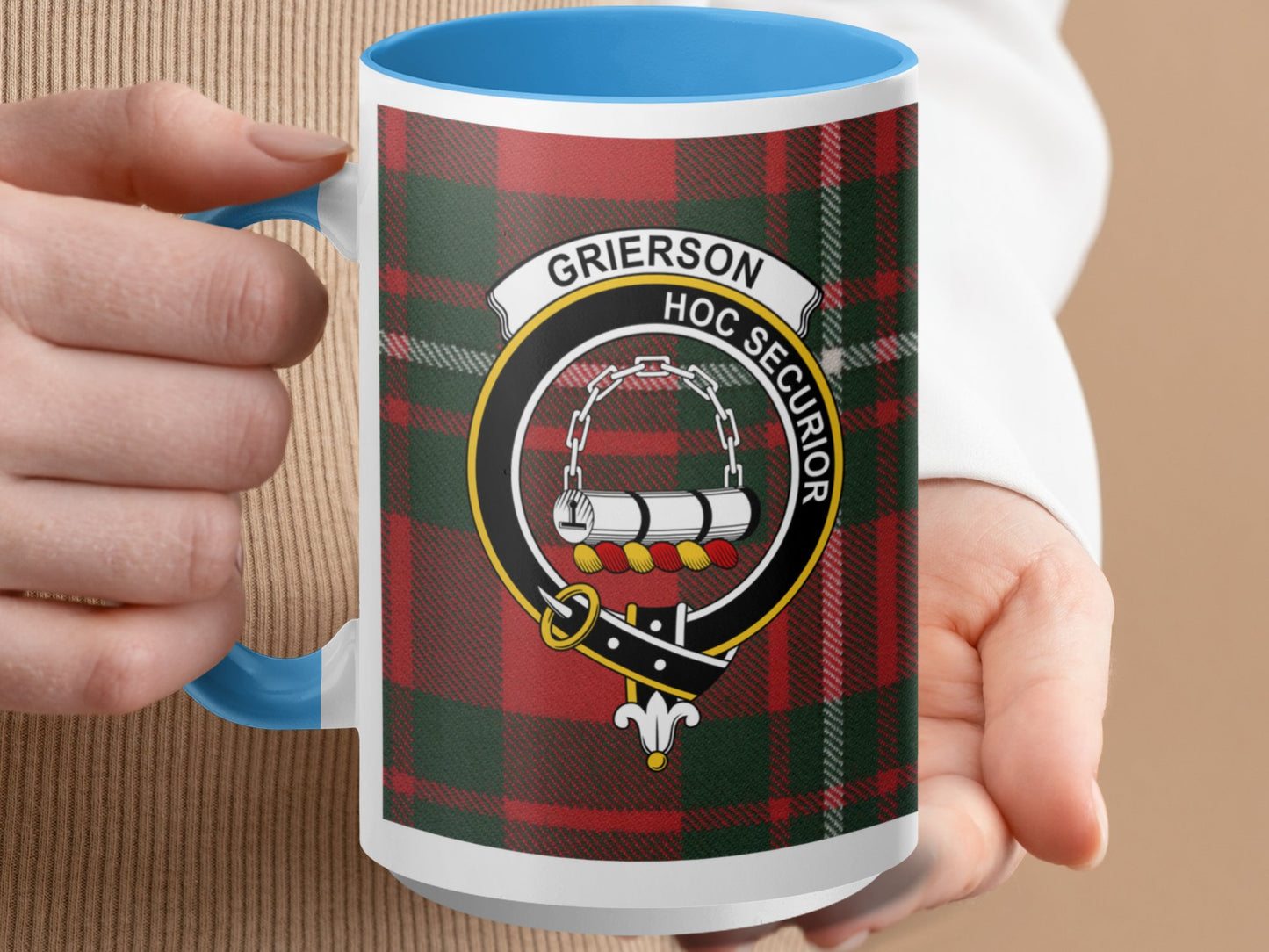 Clan Grierson Scottish Tartan Crest Pattern Mug - Living Stone Gifts