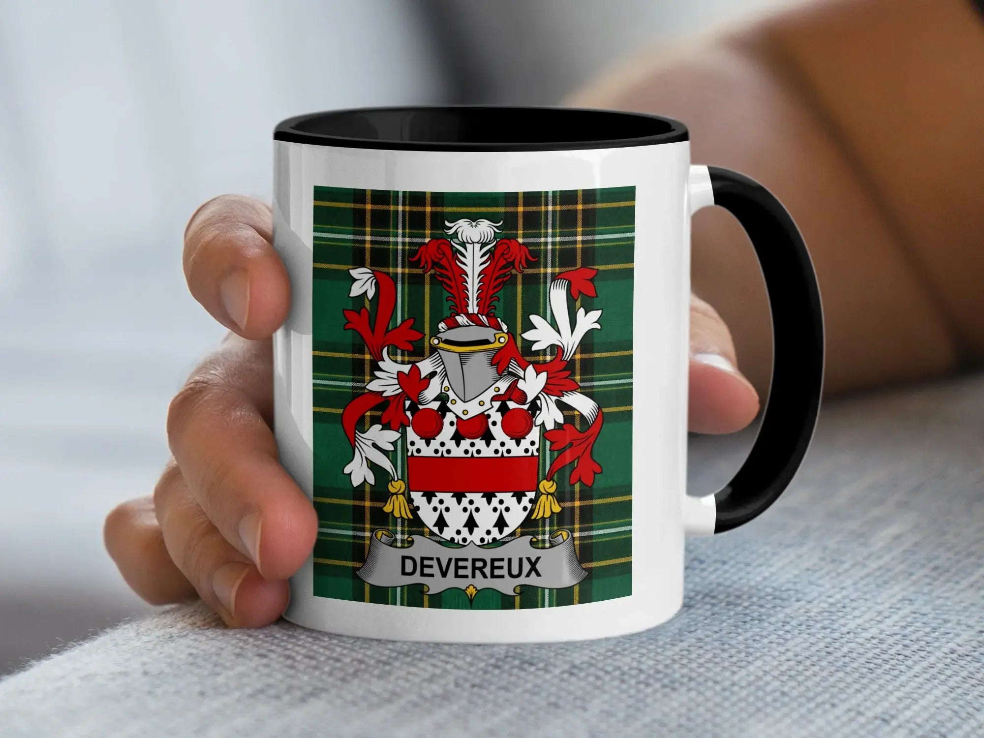 Devereux Irish family crest black accent mug