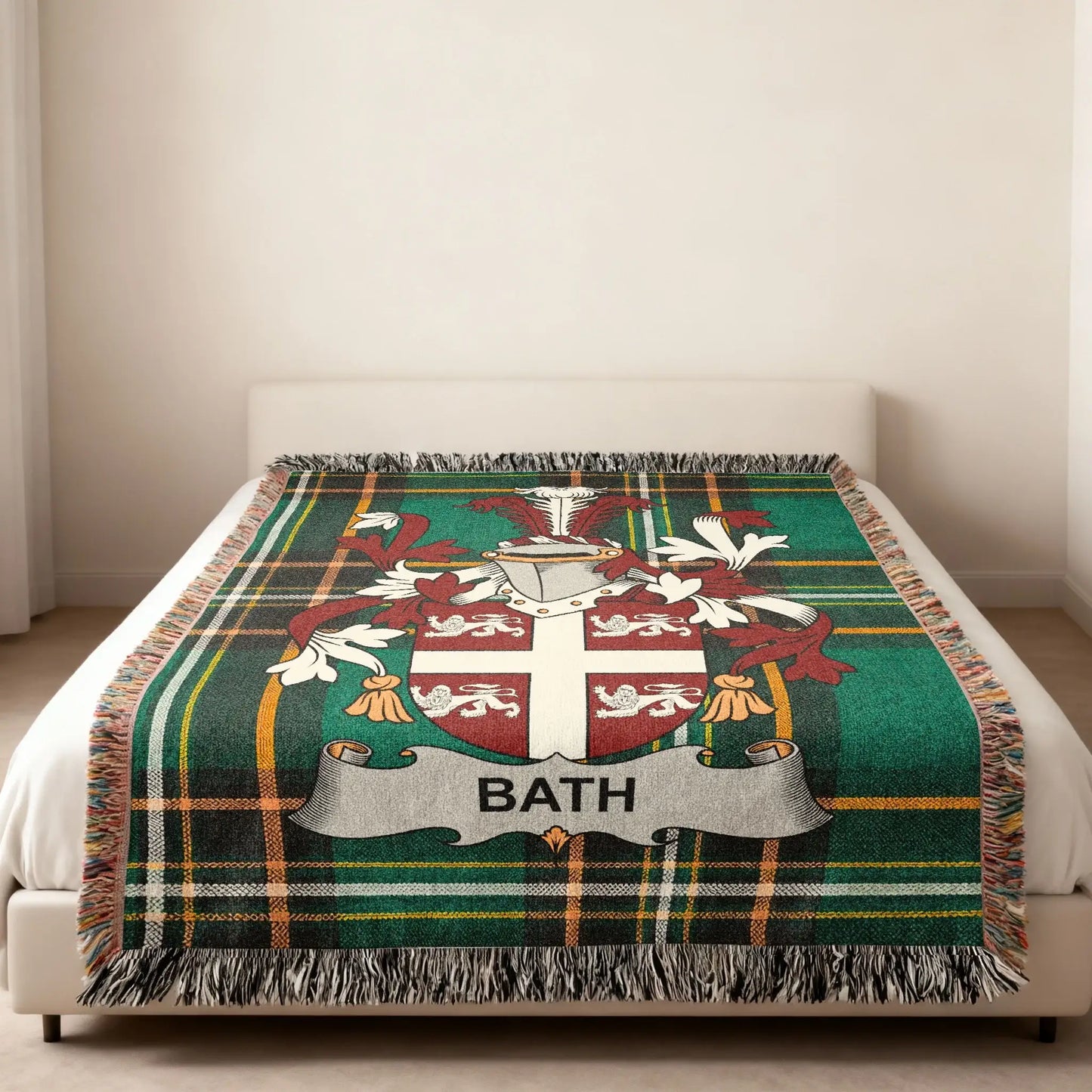 BATH Family Crest Green Plaid Throw Blanket product type