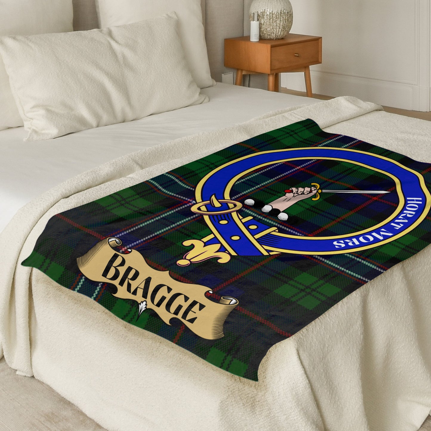 Clan Bragge Crest Scottish Tartan Throw Blanket - Living Stone Gifts