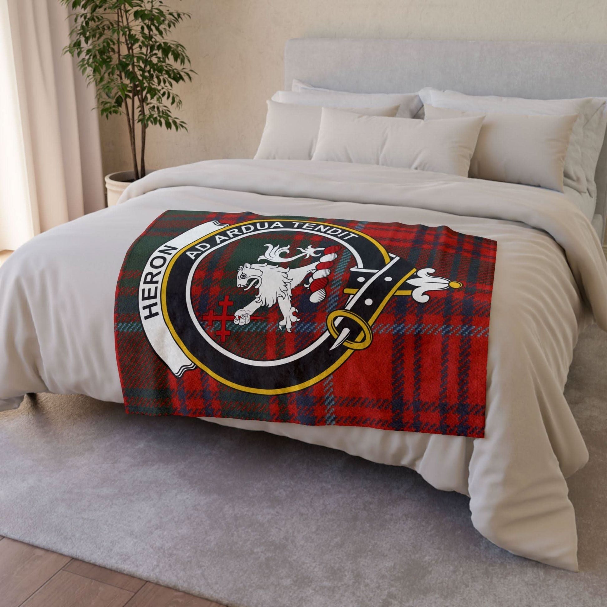 Heron Clan Tartan Blanket – Scottish Crest Throw, Soft & Cozy - Celtic Ancestry Gifts