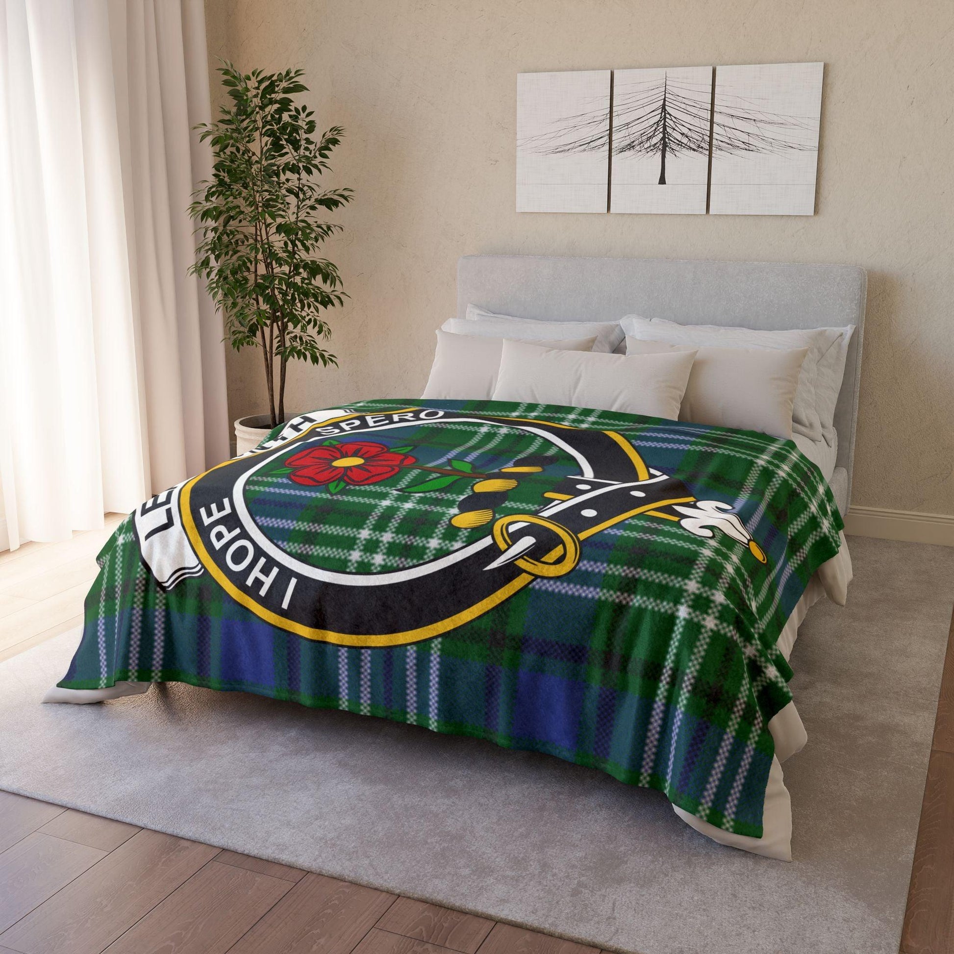 Learmonth Clan Tartan Blanket – Scottish Crest Throw, Soft & Cozy - Celtic Ancestry Gifts