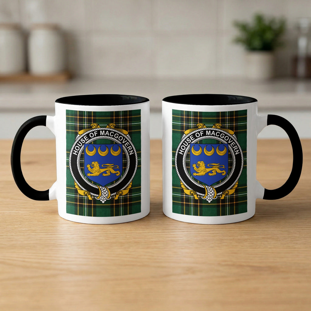 MacGovern family crest emblem mug with black handle and interior