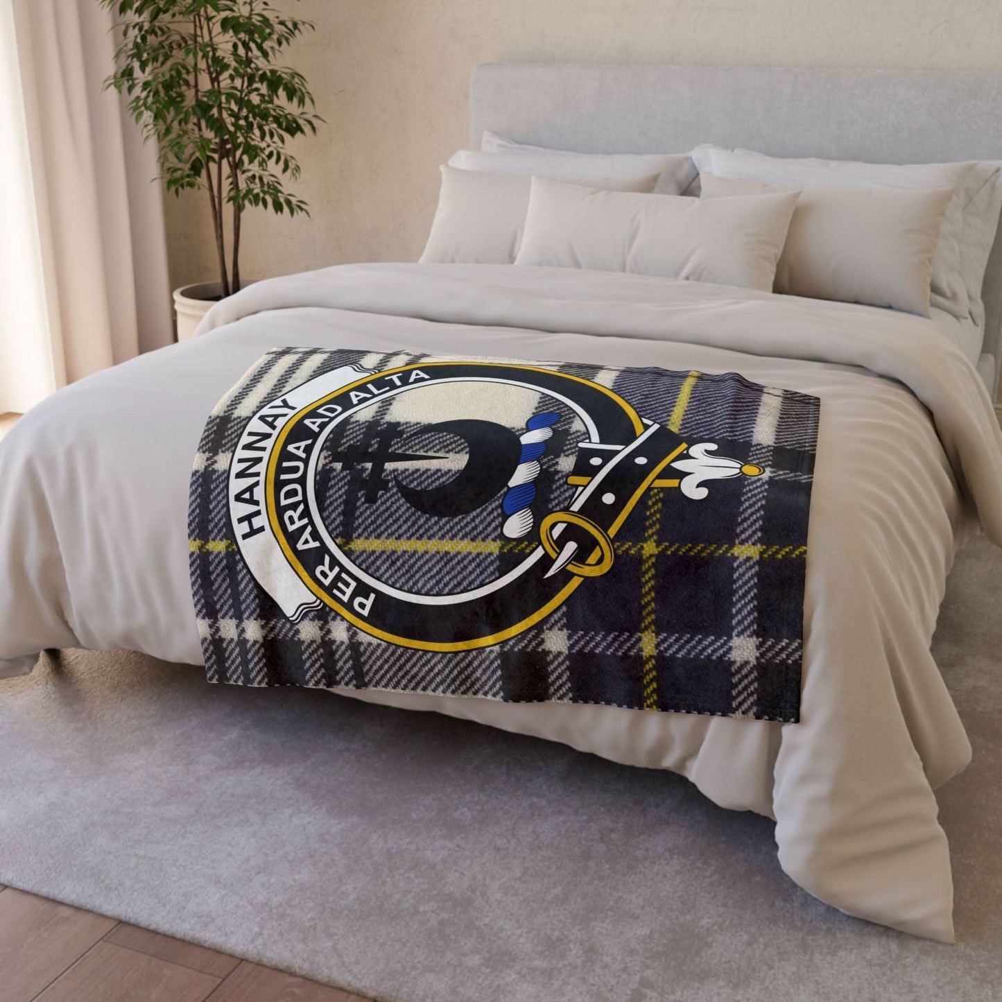 Hannay Clan Tartan Blanket – Scottish Crest Throw, Soft & Cozy - Celtic Ancestry Gifts