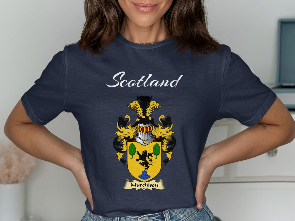 Murchison Scottish family shield design on Navy T-shirt