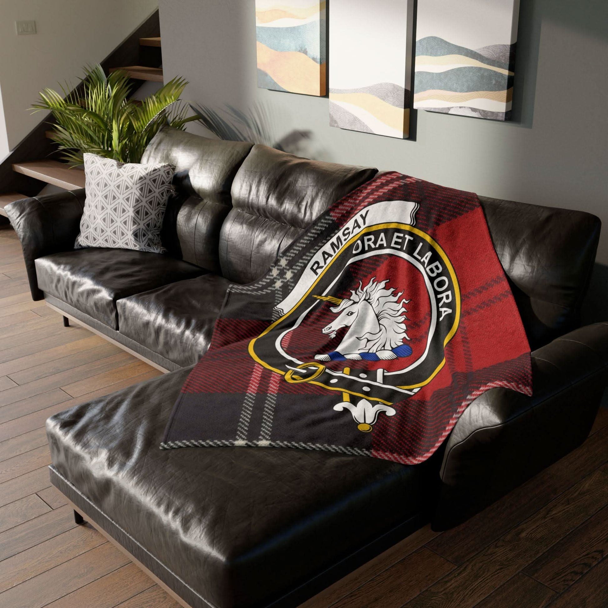 Ramsay Clan Tartan Blanket – Scottish Crest Throw, Soft & Cozy - Celtic Ancestry Gifts