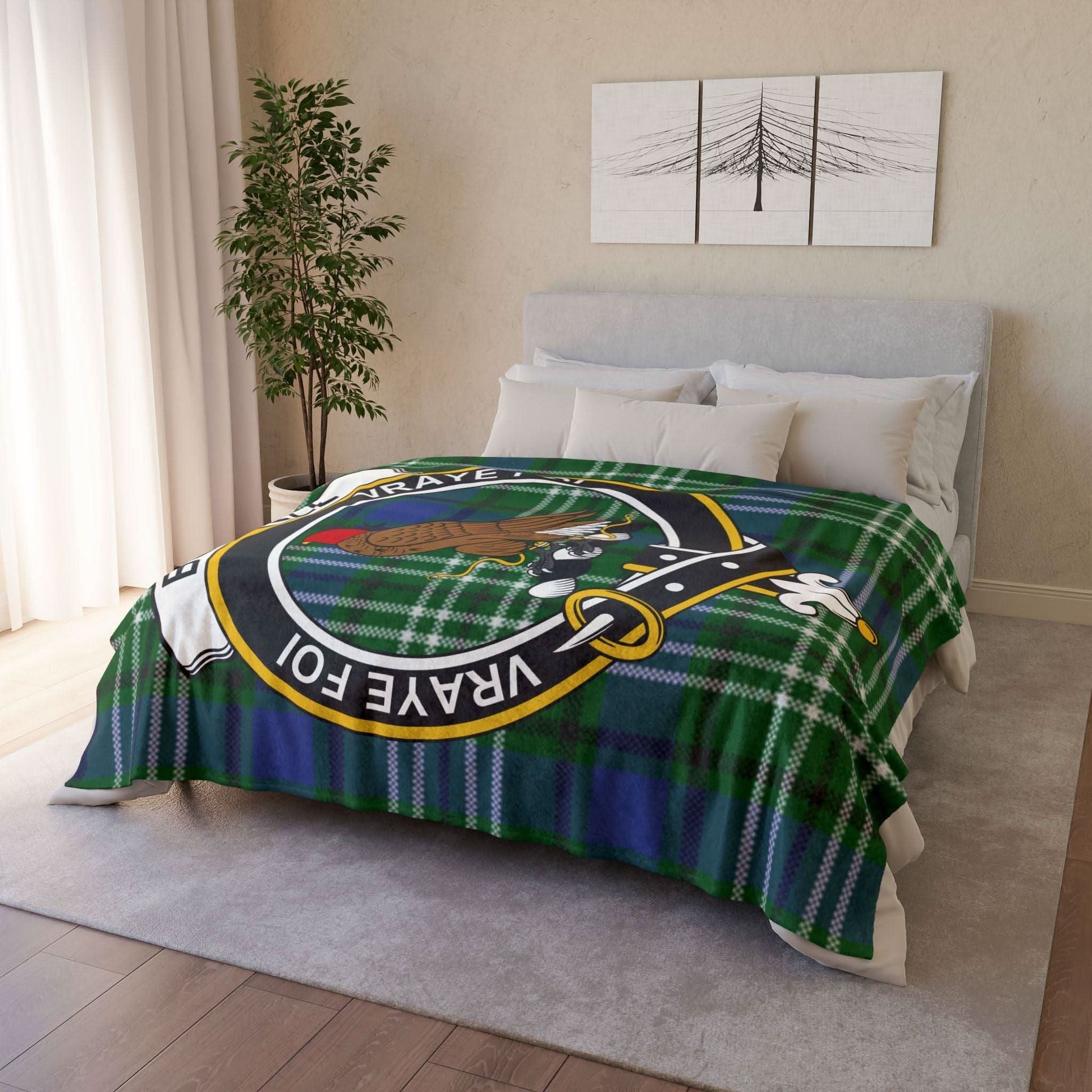 Binning Clan Crest Scottish Tartan Blanket - Celtic Ancestry Gifts