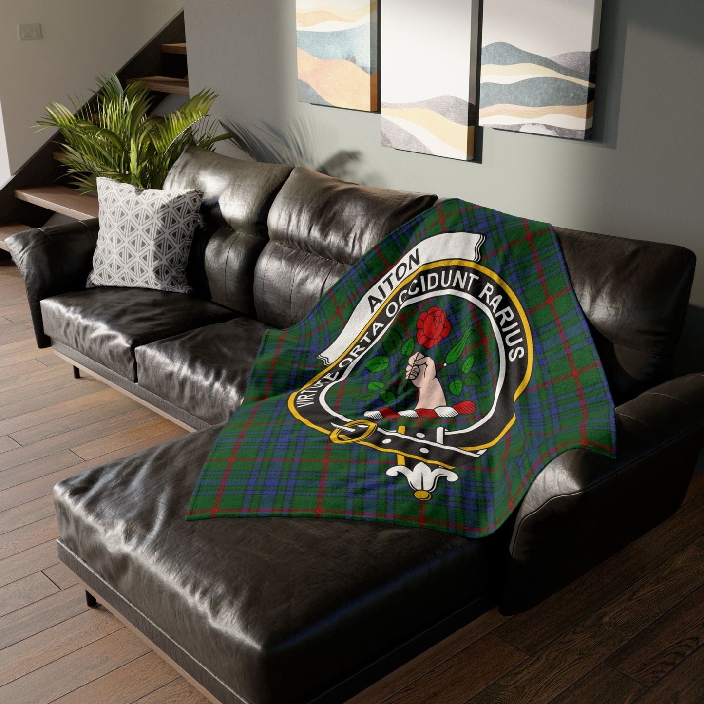 Aiton Clan Crest Tartan Scottish Throw Blanket