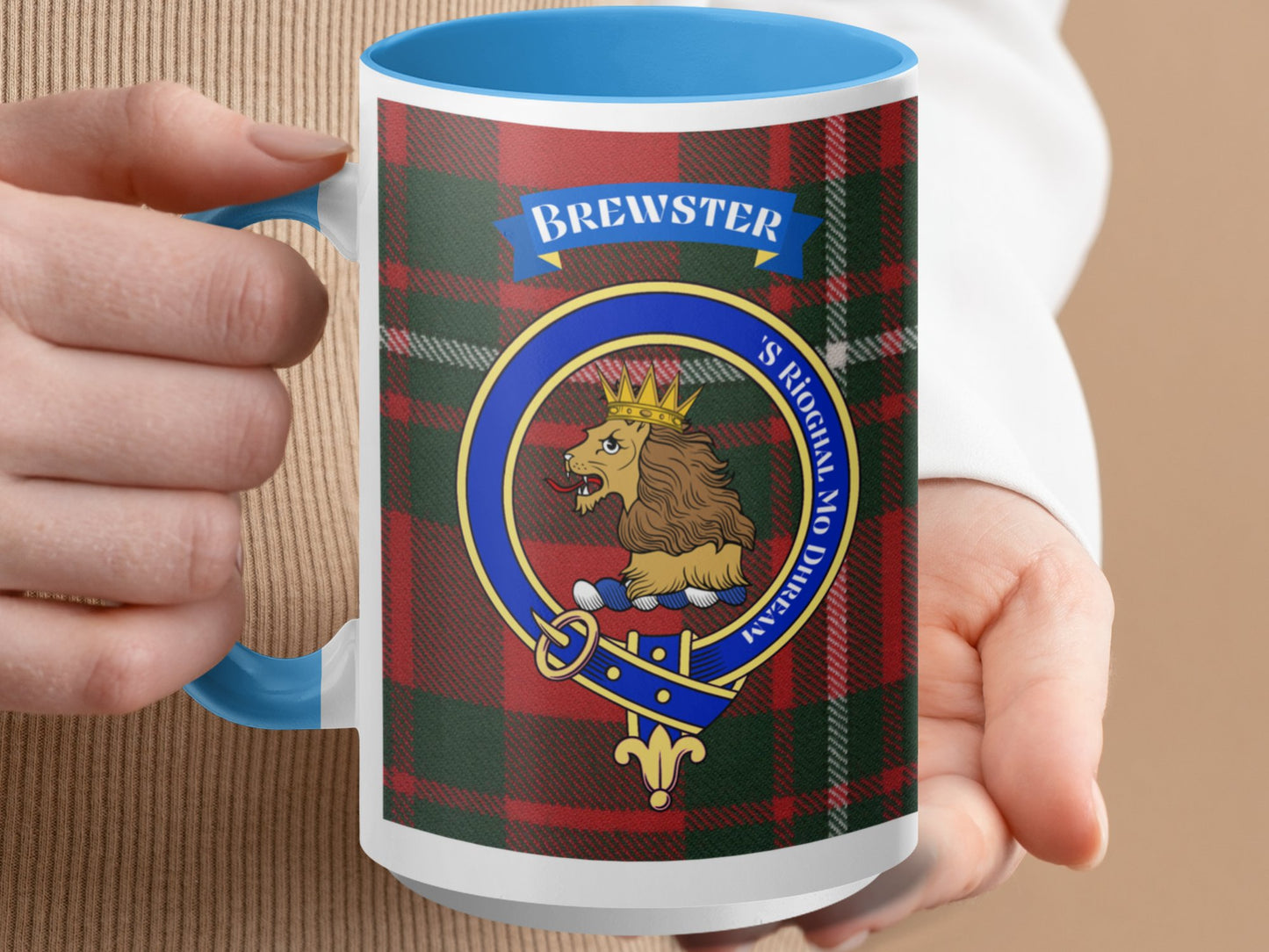 Royal Lion Brewster Family Crest Highland Tartan Mug - Living Stone Gifts