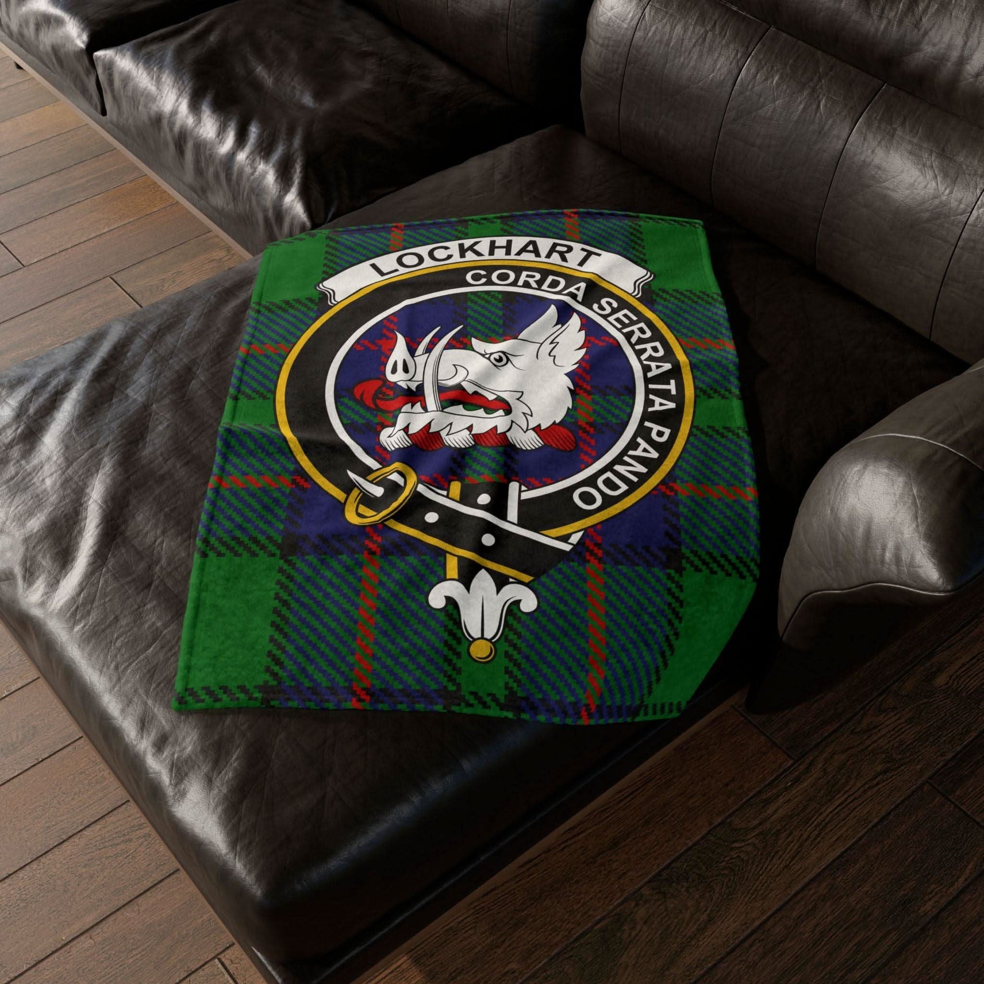 Lockhart Clan Tartan Blanket – Scottish Crest Throw, Soft & Cozy - Celtic Ancestry Gifts