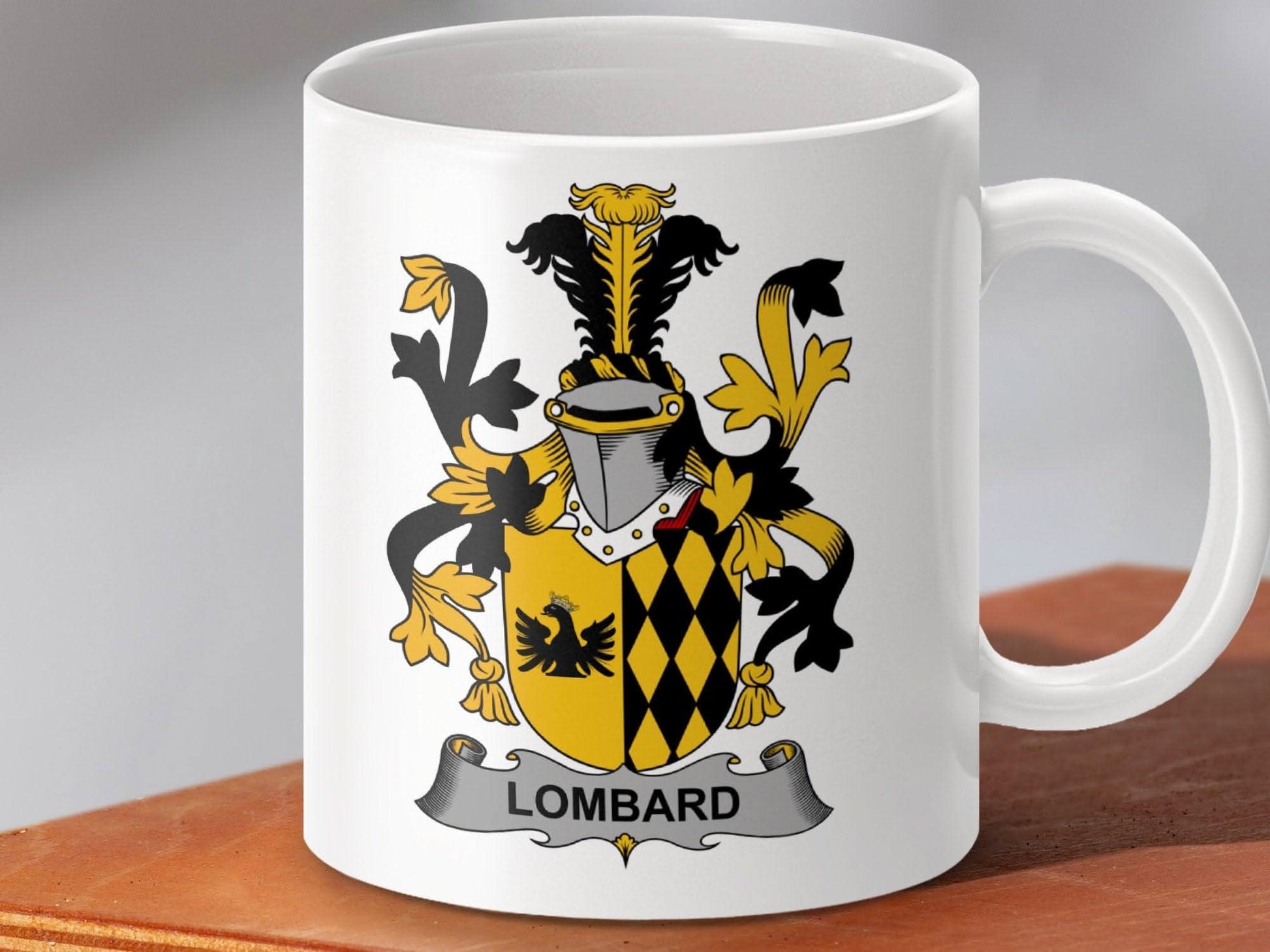 Lombard Surname Irish Family Coat of Arms Mug - Celtic Ancestry Gifts