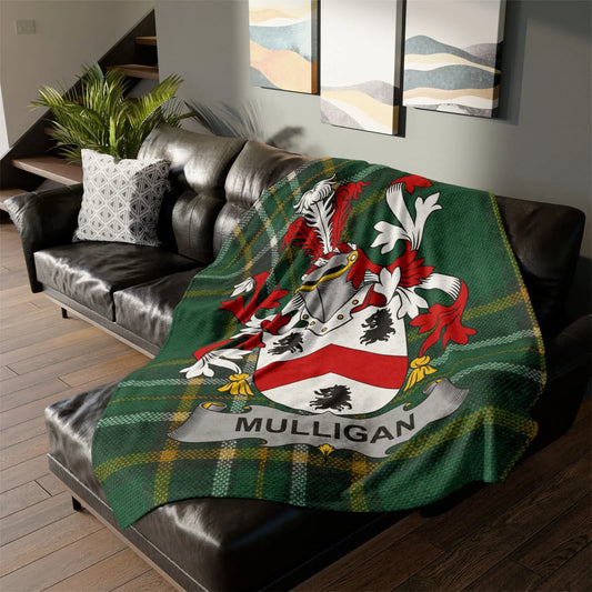 Mulligan Surname Coat Of Arms Irish Tartan Blanket