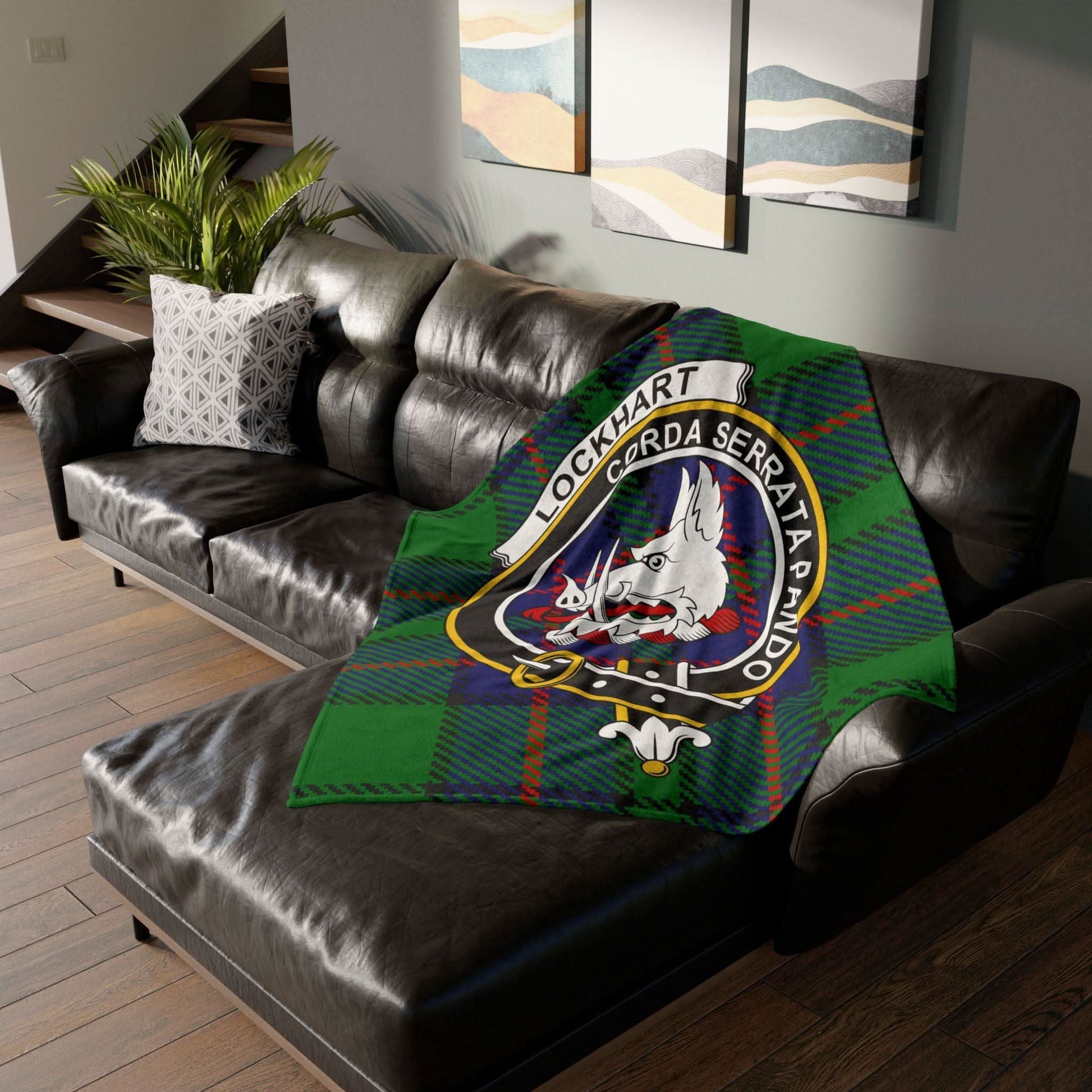 Lockhart Clan Tartan Blanket – Scottish Crest Throw, Soft & Cozy - Celtic Ancestry Gifts