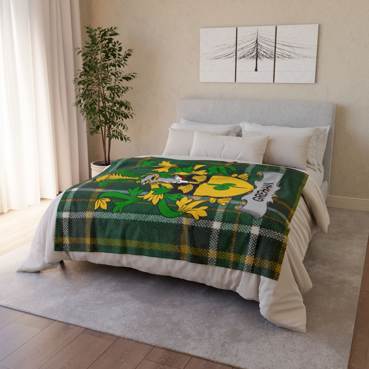 Green Floral Design Blanket Cozy Bedroom Product