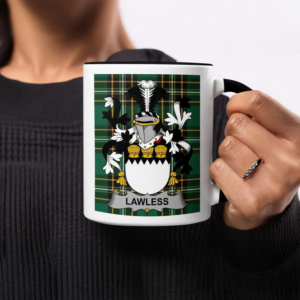 Lawless Irish heritage mug with black handle and interior